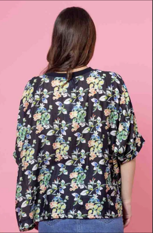 CHARLO LOLA SWING TOP - BLACK FLORAL - CH711