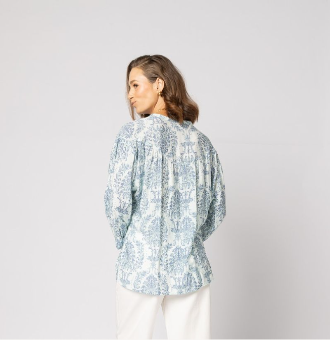 DRAMA THE LABEL BLOOM BLOUSE - BLUE DAMASK - 1169