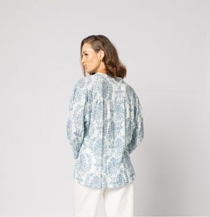 DRAMA THE LABEL BLOOM BLOUSE - BLUE DAMASK - 1169