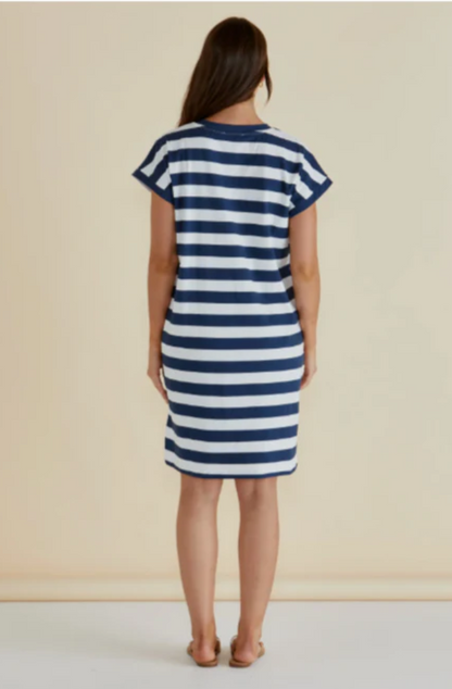 BETTY BASICS ZENA T-SHIRT DRESS - NAVY BOLD STRIPE- BB1019-NBS