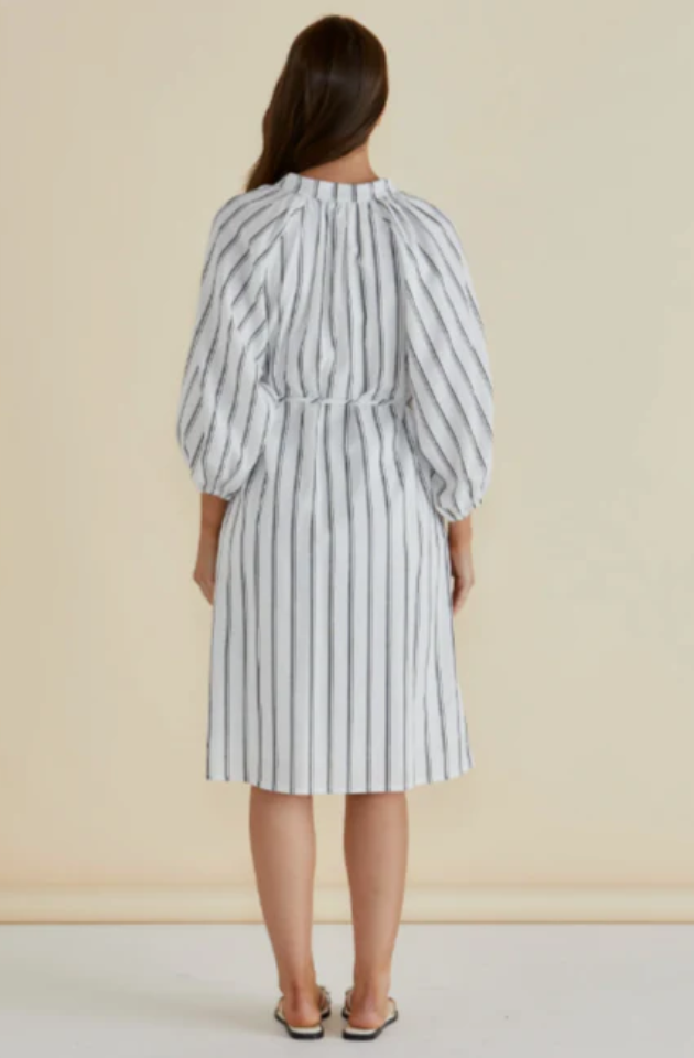 BETTY BASICS JENNA DRESS - BLACK/WHITE STRIPE - BB8438-BWS