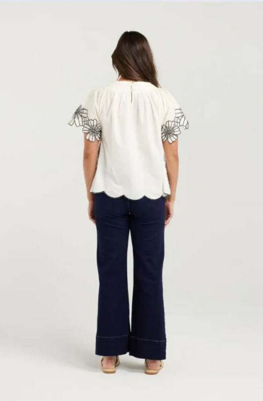 NMBR ROSE DAISY BLOUSE - CREAM BLACK - NR0002-1