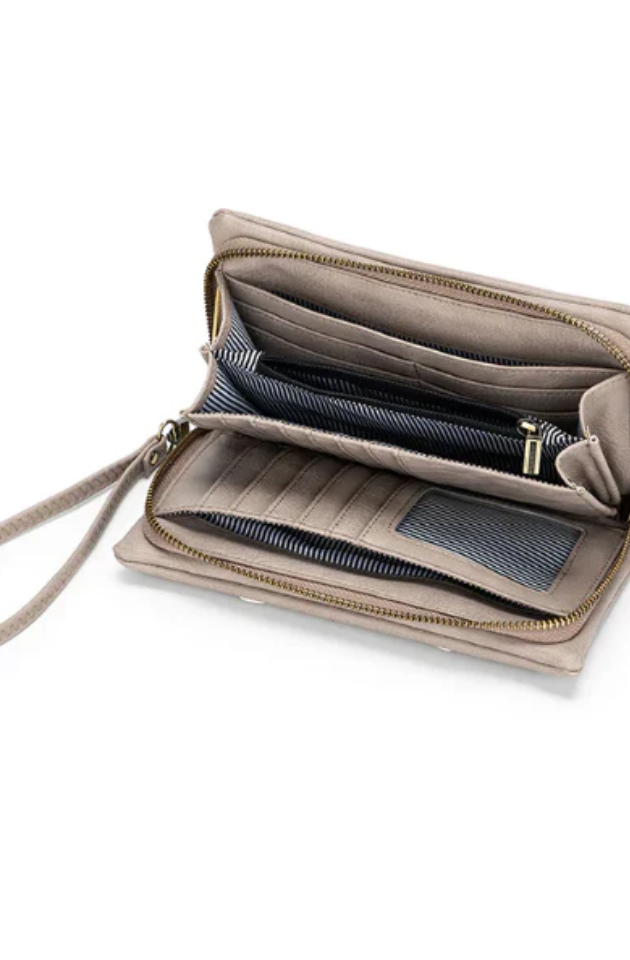 BLACK CAVIAR SKY CROSSBODY WALLET - STONE