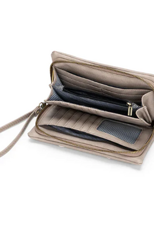 BLACK CAVIAR SKY CROSSBODY WALLET - STONE