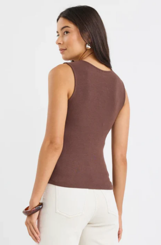 AMONG THE BRAVE - POSITIVE RIB NECK TANK - CHOCOLATE