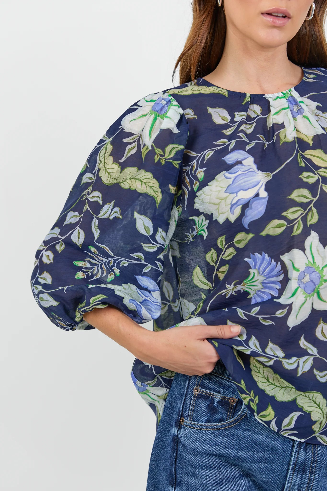 IVY & JACK SINCERE MID SLEEVE TOP - INK BOTANICAL
