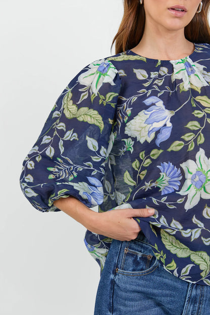 IVY & JACK SINCERE MID SLEEVE TOP - INK BOTANICAL