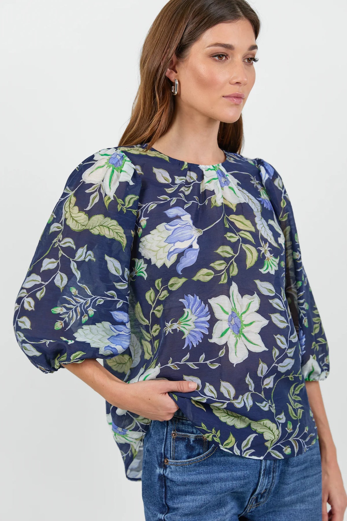 IVY & JACK SINCERE MID SLEEVE TOP - INK BOTANICAL