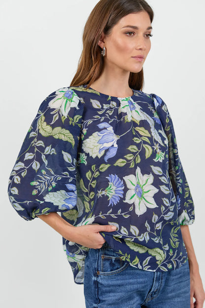 IVY & JACK SINCERE MID SLEEVE TOP - INK BOTANICAL