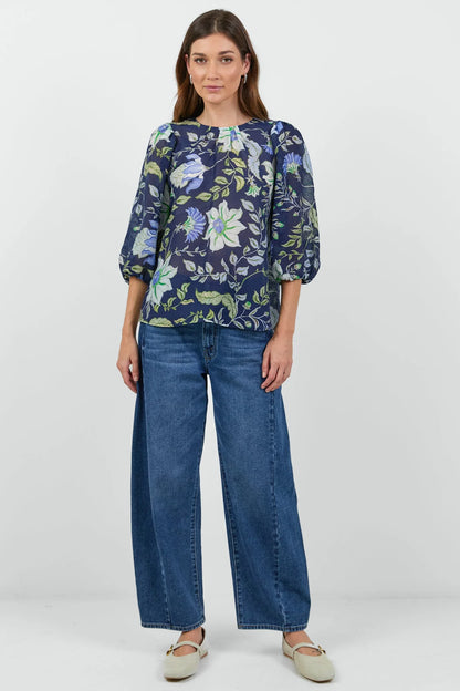 IVY & JACK SINCERE MID SLEEVE TOP - INK BOTANICAL