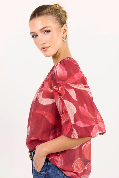 IVY & JACK SINCERE SHIRRED TOP - LARGE RED PEONY