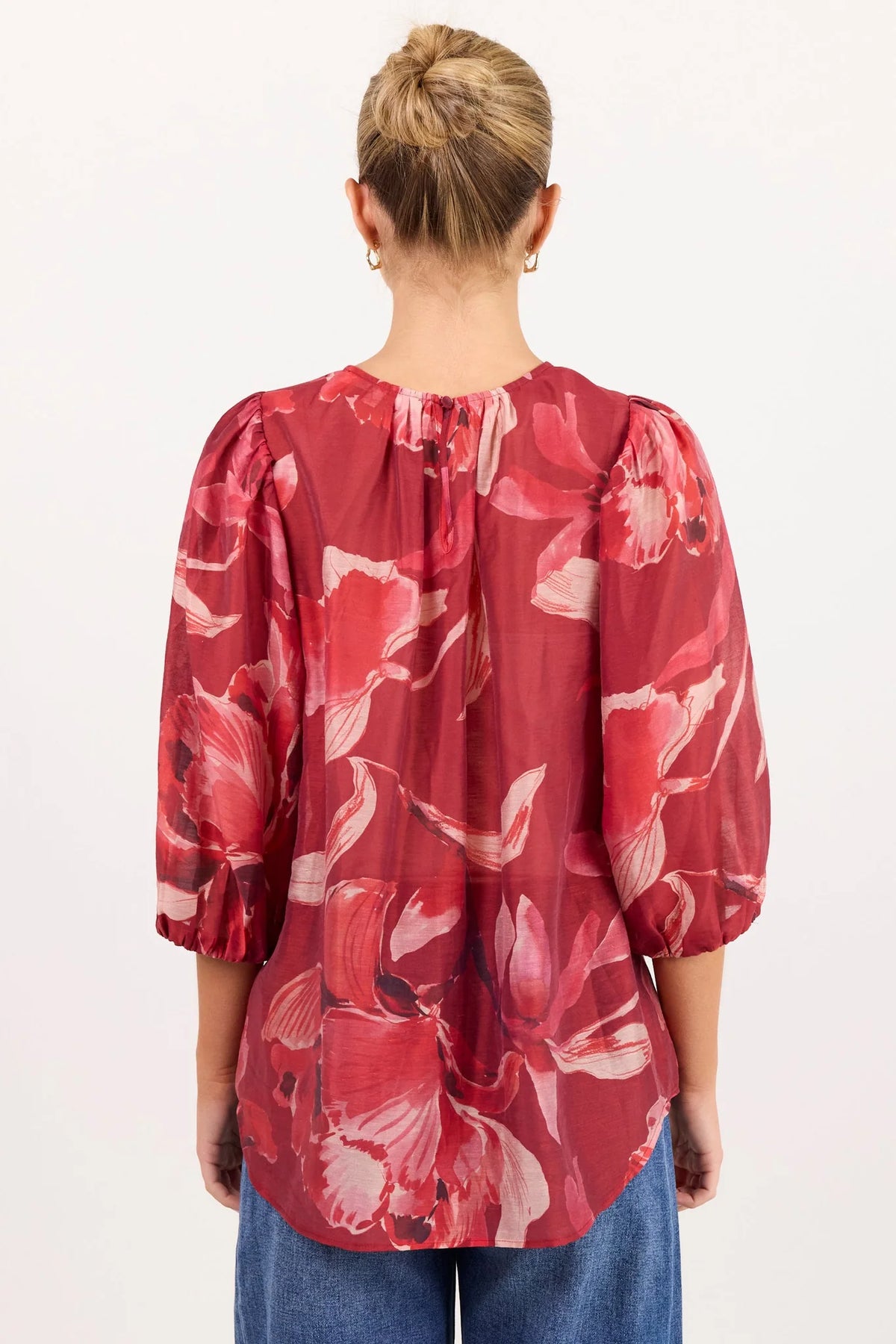 IVY & JACK SINCERE SHIRRED TOP - LARGE RED PEONY