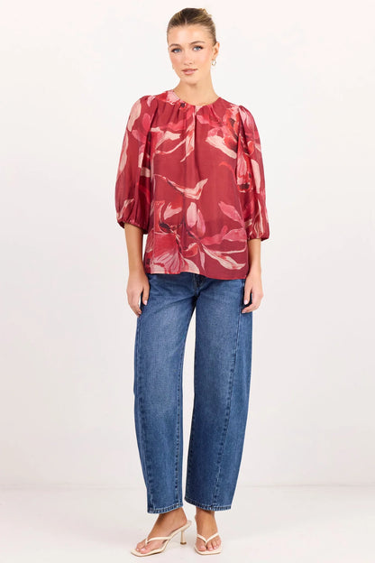 IVY & JACK SINCERE SHIRRED TOP - LARGE RED PEONY