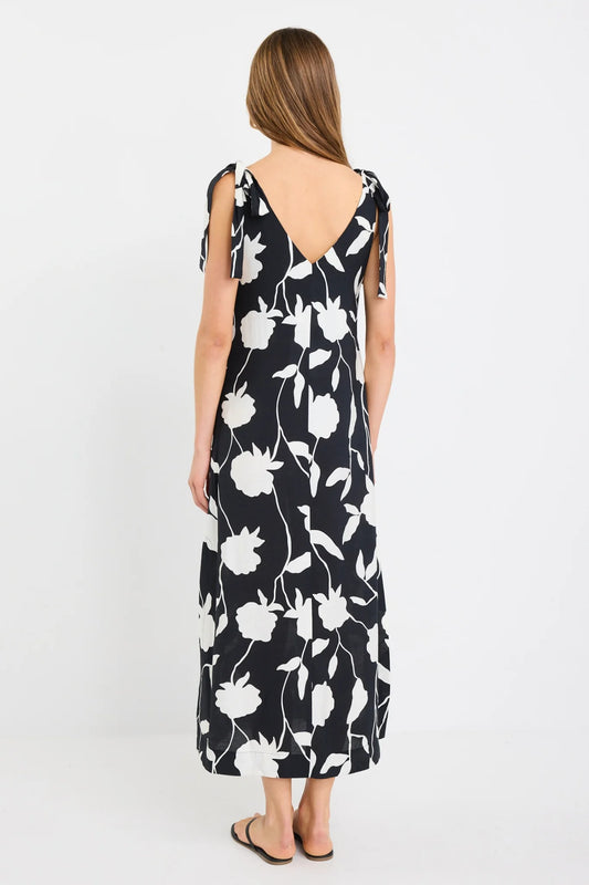 STORIES BE TOLD SPONTANEOUS MIDI DRESS - BLACK & WHITE FLORAL