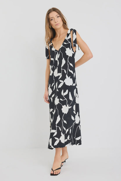STORIES BE TOLD SPONTANEOUS MIDI DRESS - BLACK & WHITE FLORAL