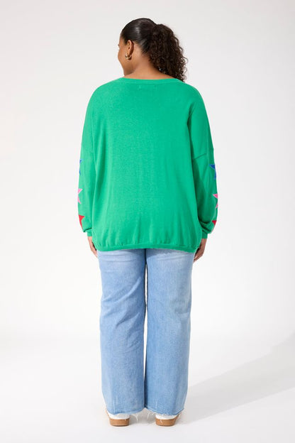 HAVEN VERMONT STAR V NECK JUMPER - GREEN