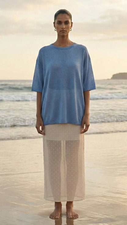 STAPLE THE LABEL ORLA KNIT TEE - DUSTY BLUE