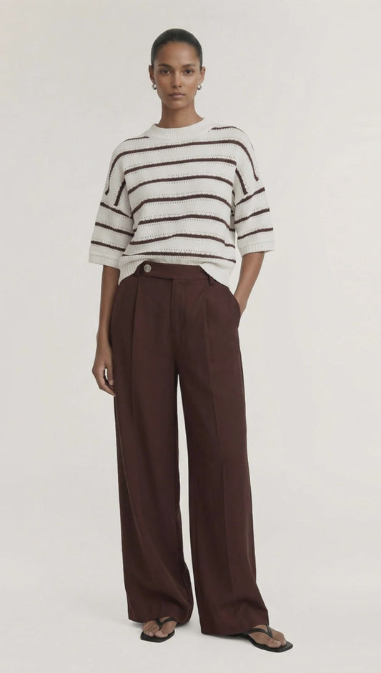 STAPLE THE LABEL PILLAR STRIPE KNIT TEE - BROWN/WHITE STRIPE