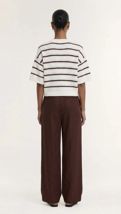 STAPLE THE LABEL PILLAR STRIPE KNIT TEE - BROWN/WHITE STRIPE