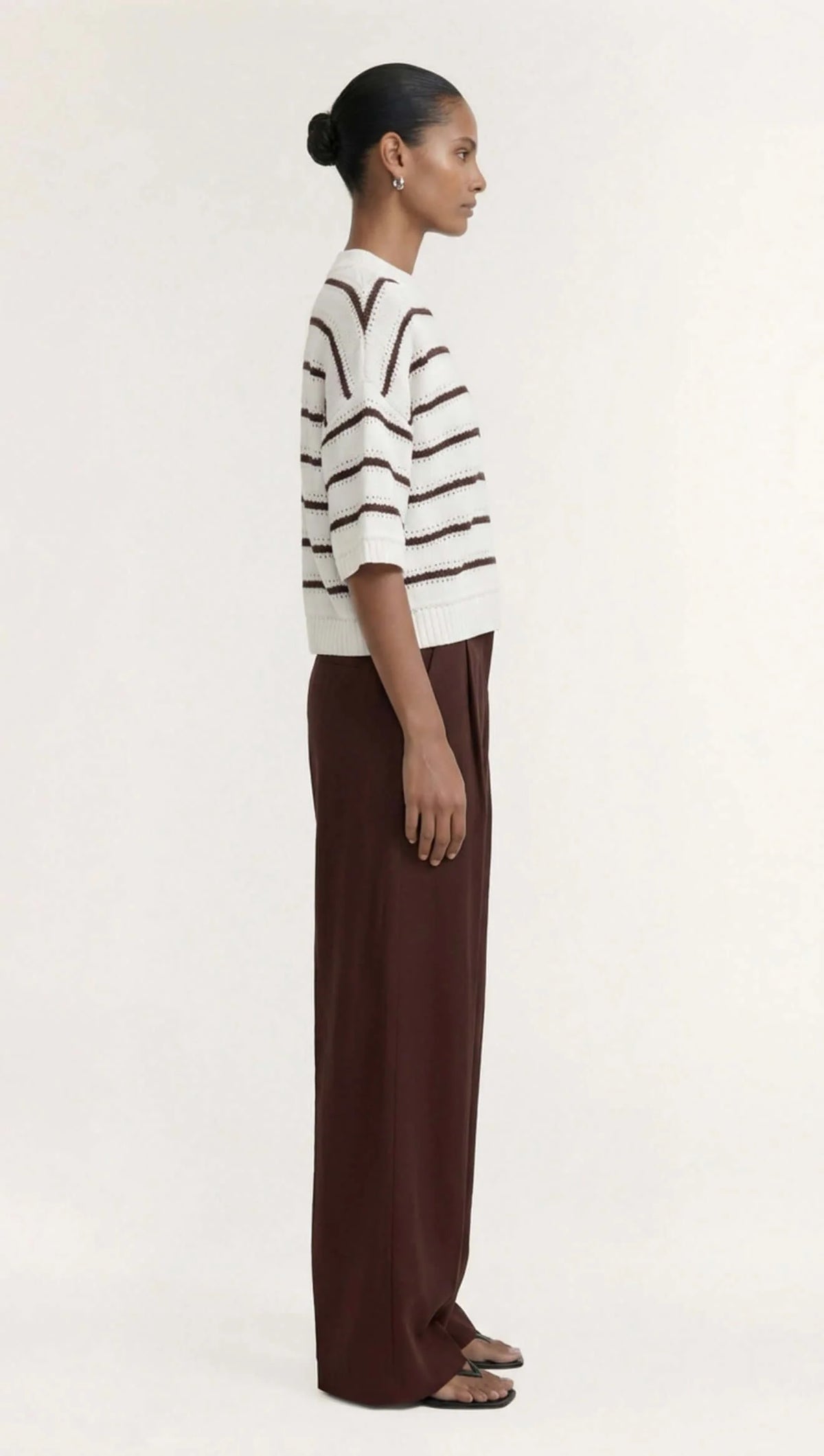 STAPLE THE LABEL PILLAR STRIPE KNIT TEE - BROWN/WHITE STRIPE