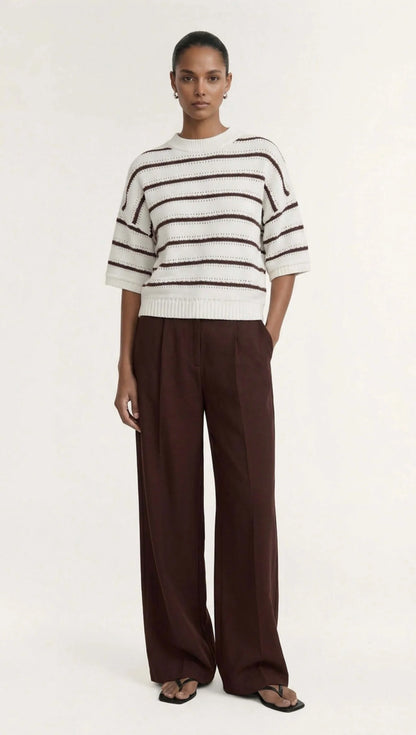 STAPLE THE LABEL PILLAR STRIPE KNIT TEE - BROWN/WHITE STRIPE