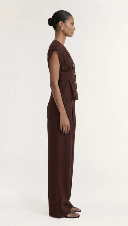 STAPLE THE LABEL RHODES V-NECK TOP - CHOCOLATE
