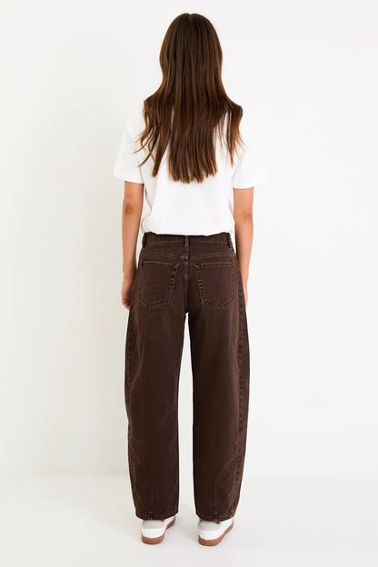 AMONG THE BRAVE - VARSITY BARREL JEANS - CHOCOLATE