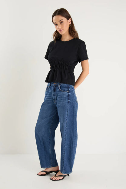 AMONG THE BRAVE - SVELTE SHIRRED TEE - BLACK