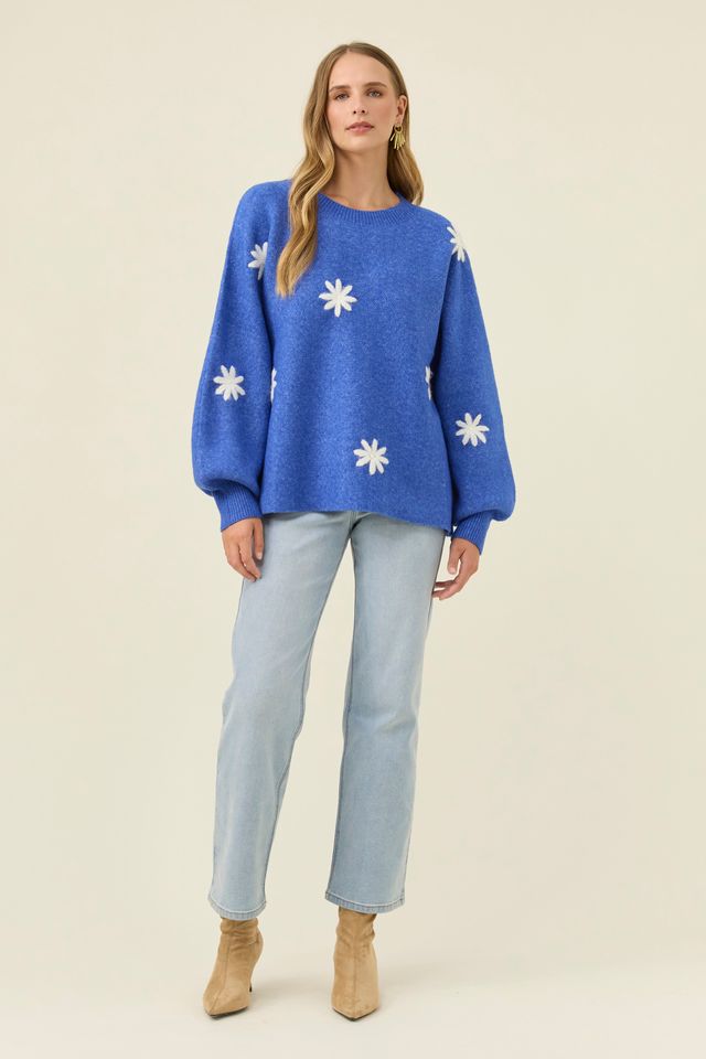 ISLE OF MINE - MIRU STITCH FLOWER JUMPER - COBALT