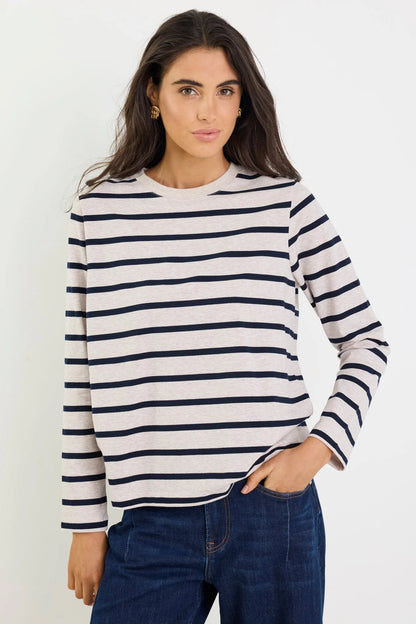 RE:UNION TETHER L/S BOXY TEE - ECRU NAVY STRIPE