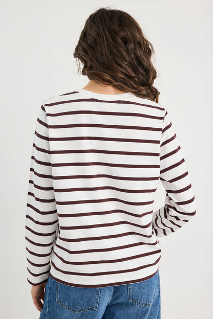 RE:UNION TETHER L/S BOXY TEE - CHOCOLATE WHITE STRIPE
