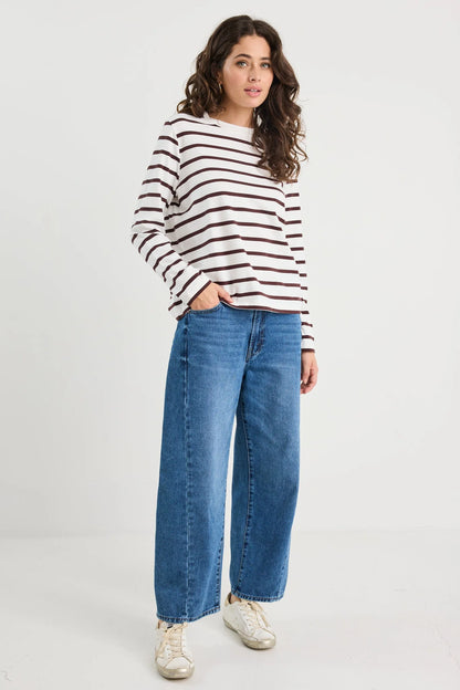 RE:UNION TETHER L/S BOXY TEE - CHOCOLATE WHITE STRIPE