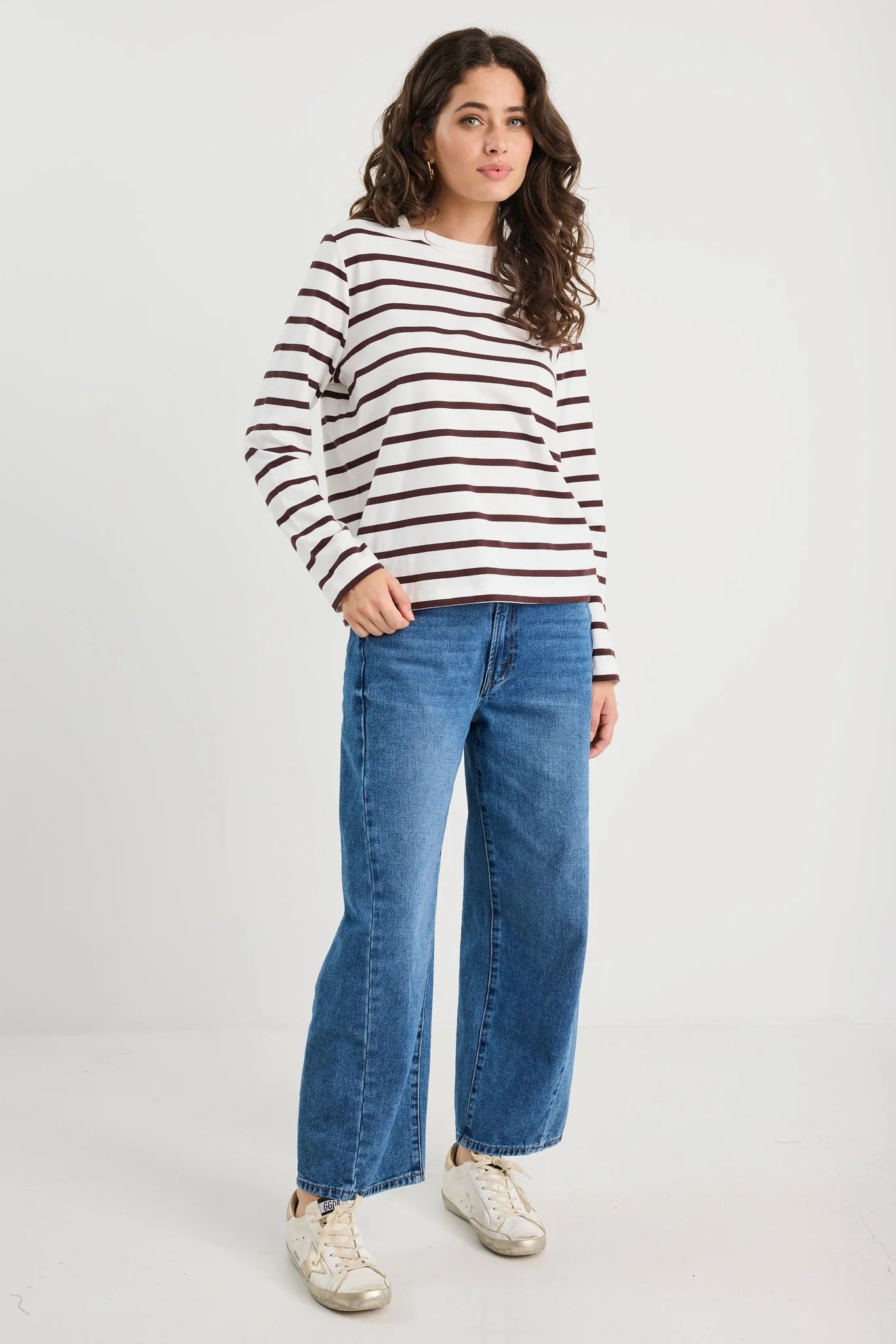 RE:UNION TETHER L/S BOXY TEE - CHOCOLATE WHITE STRIPE