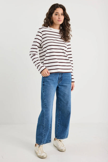 RE:UNION TETHER L/S BOXY TEE - CHOCOLATE WHITE STRIPE