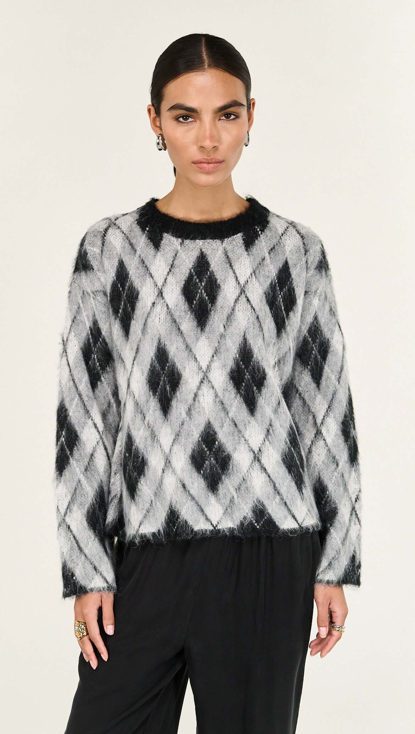 STAPLE THE LABEL CAMILLE BRUSHED JUMPER - ARGYLE