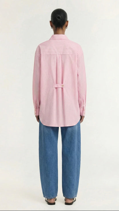 STAPLE THE LABEL KARI OVERSIZED SHIRT - PINK / WHITE STRIPE