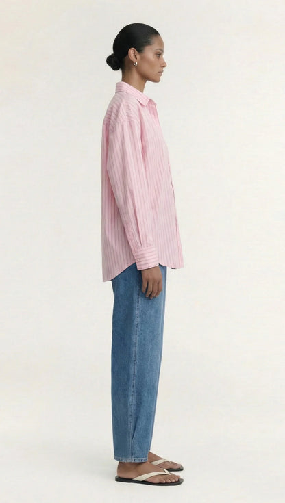 STAPLE THE LABEL KARI OVERSIZED SHIRT - PINK / WHITE STRIPE