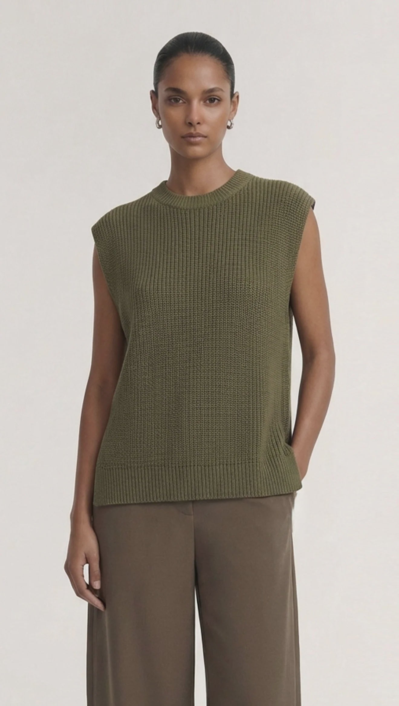 STAPLE THE LABEL ELLIS KNIT TANK - KHAKI