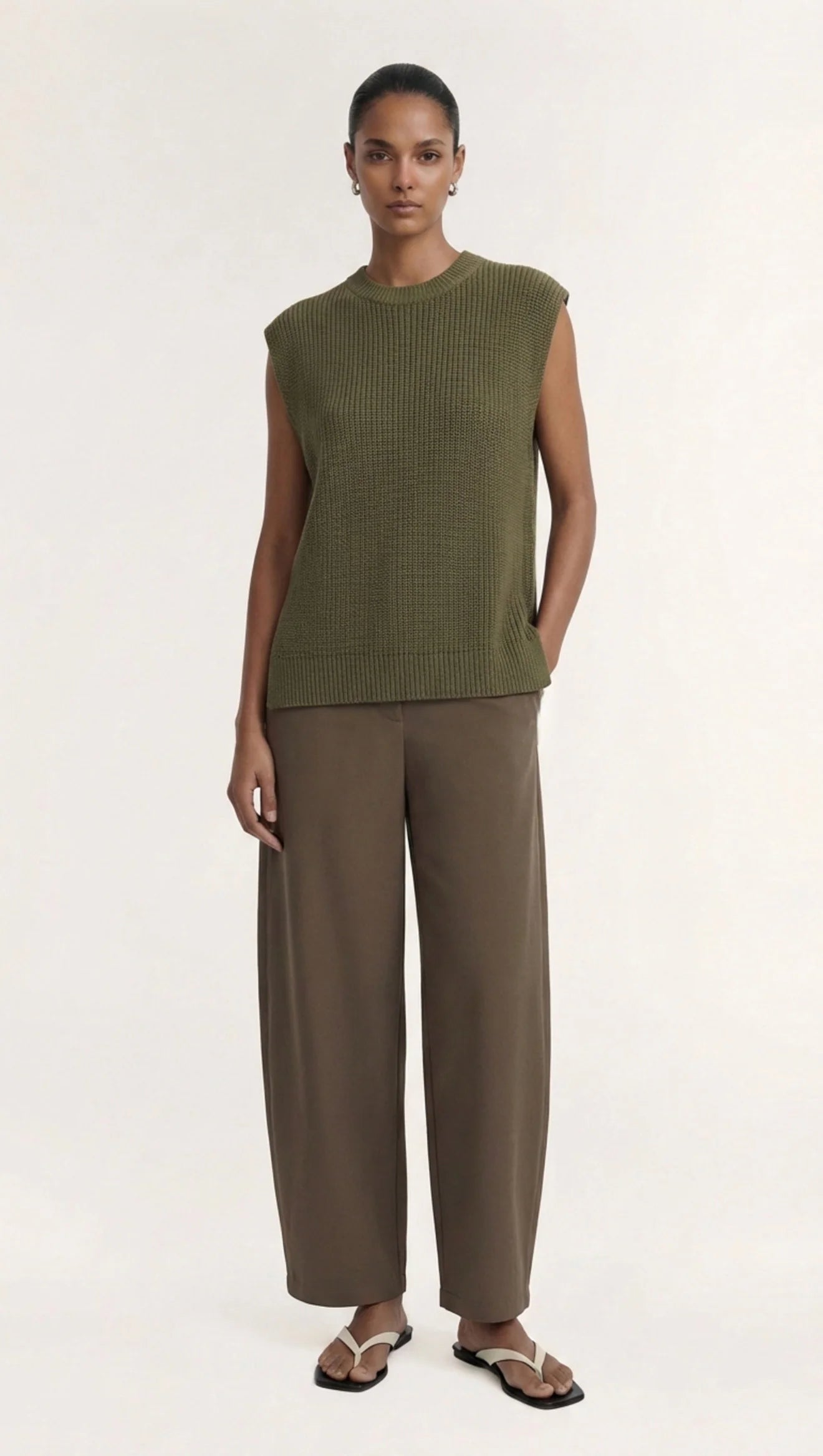 STAPLE THE LABEL ELLIS KNIT TANK - KHAKI