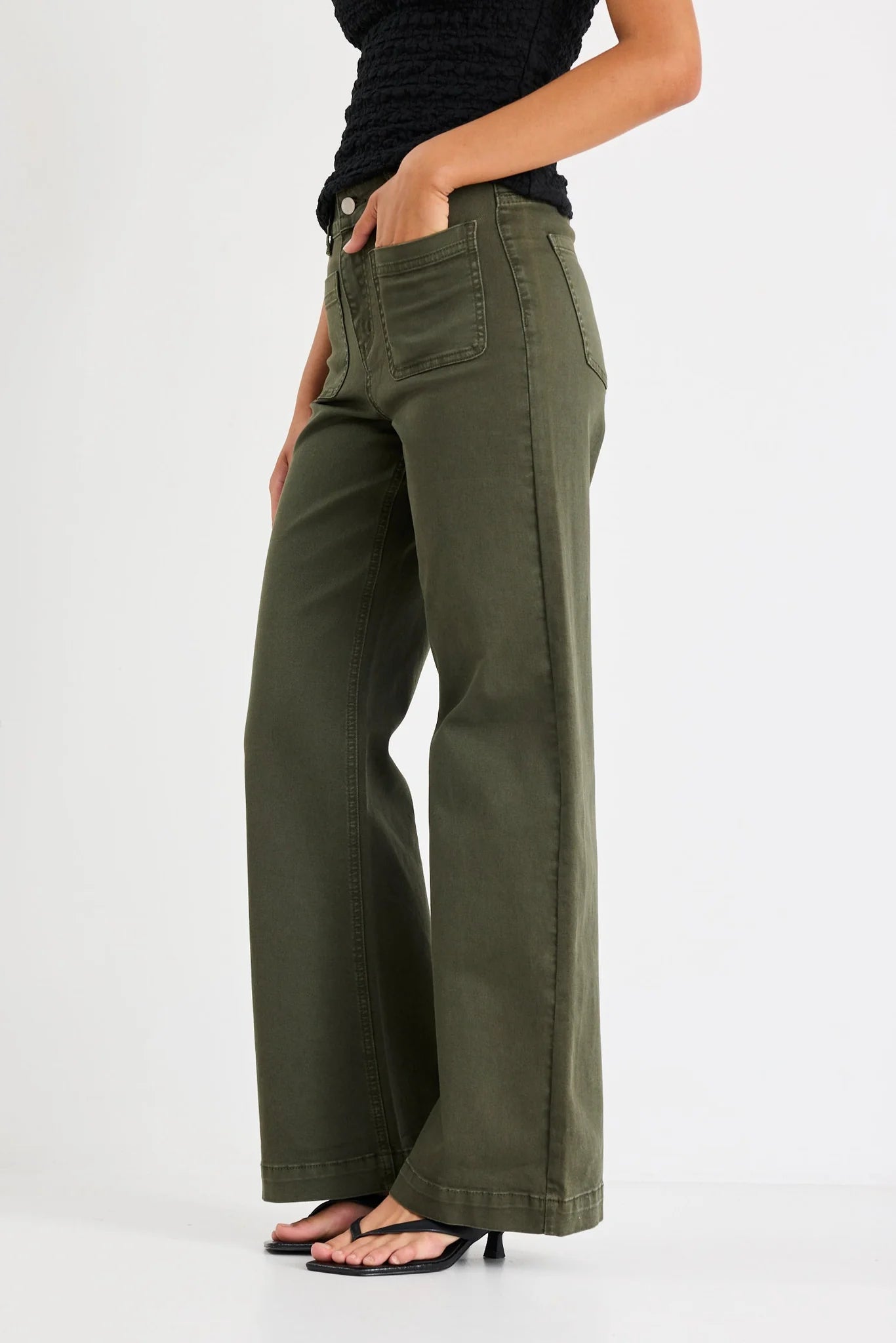 AMONG THE BRAVE - ZOEY HIGH RISE JEAN - DARK KHAKI