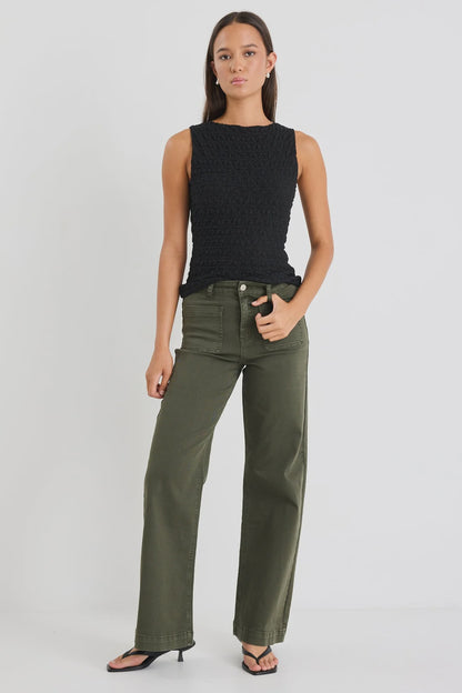 AMONG THE BRAVE - ZOEY HIGH RISE JEAN - DARK KHAKI