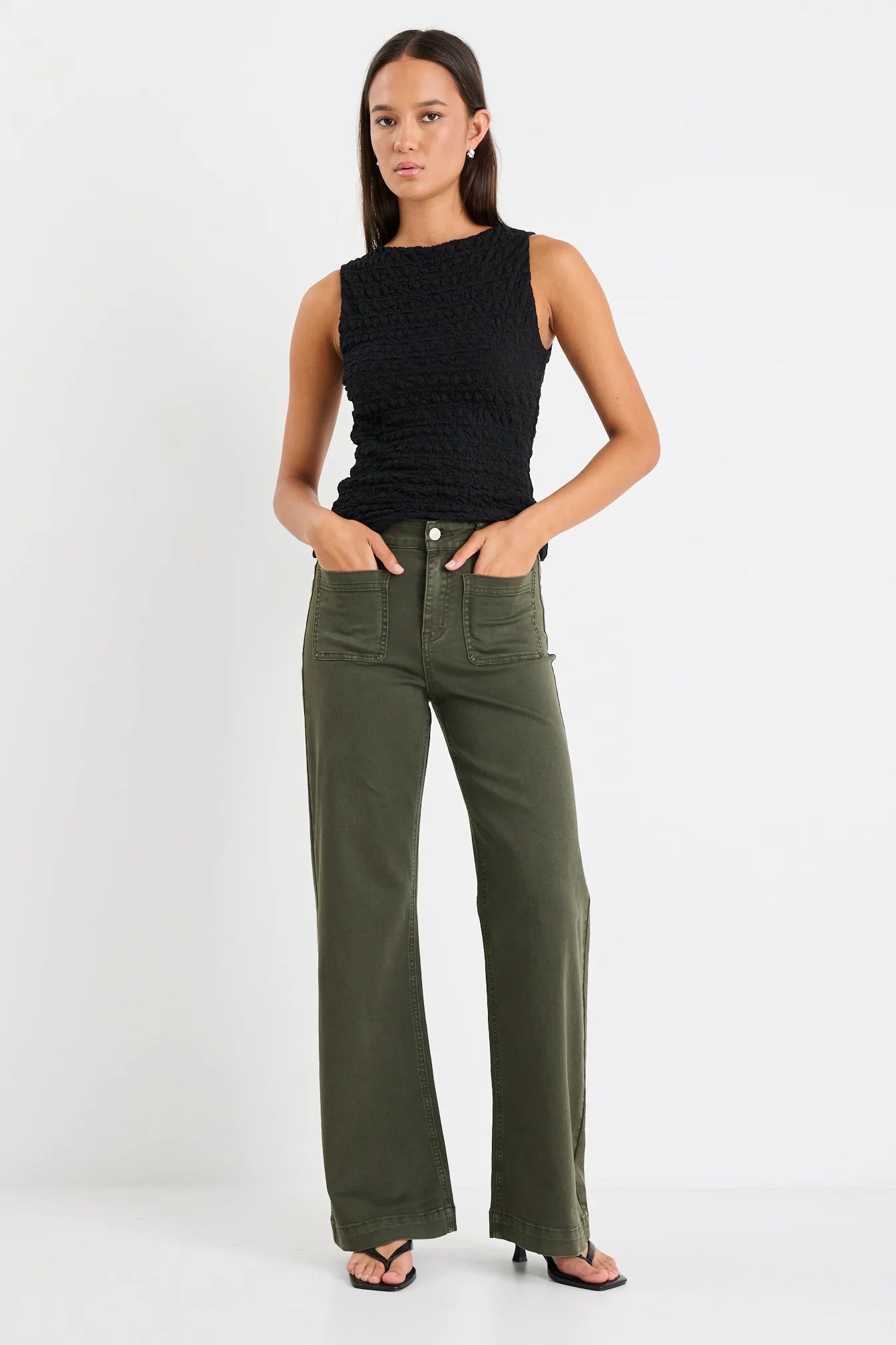 AMONG THE BRAVE - ZOEY HIGH RISE JEAN - DARK KHAKI