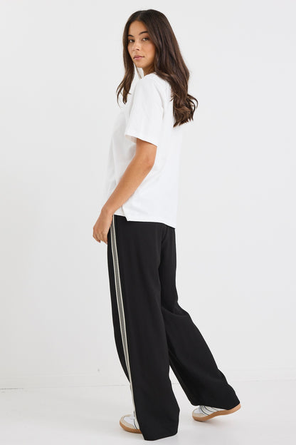 STORIES TO BE TOLD VIBE WIDE LEG PANTS - BLACK JAQUARD STRIPE