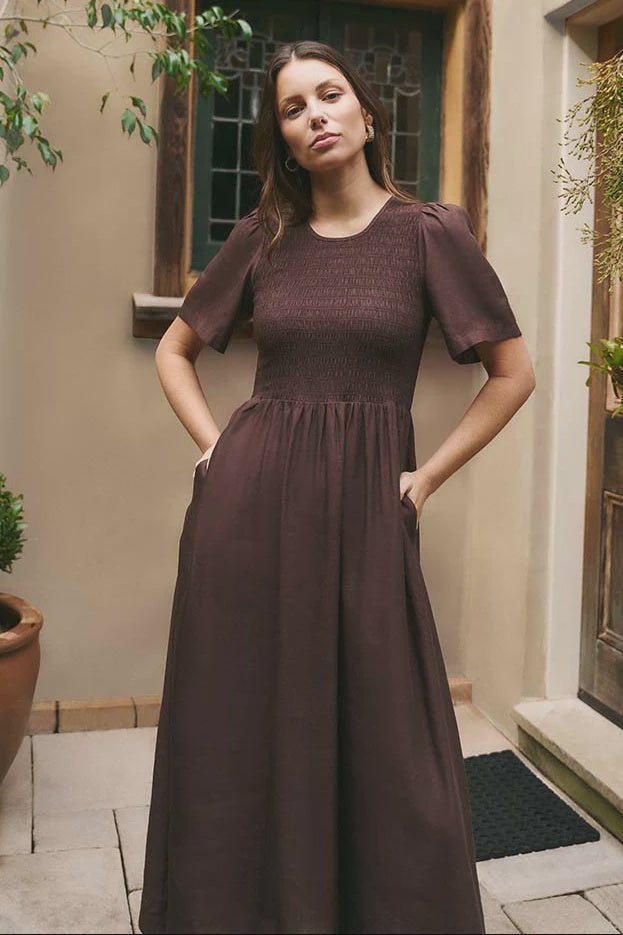 RE:UNION LABEL - WREN MIDI DRESS - CHOCOLATE
