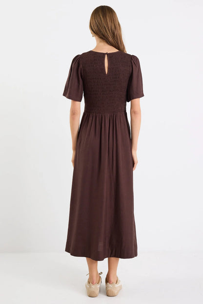 RE:UNION LABEL - WREN MIDI DRESS - CHOCOLATE