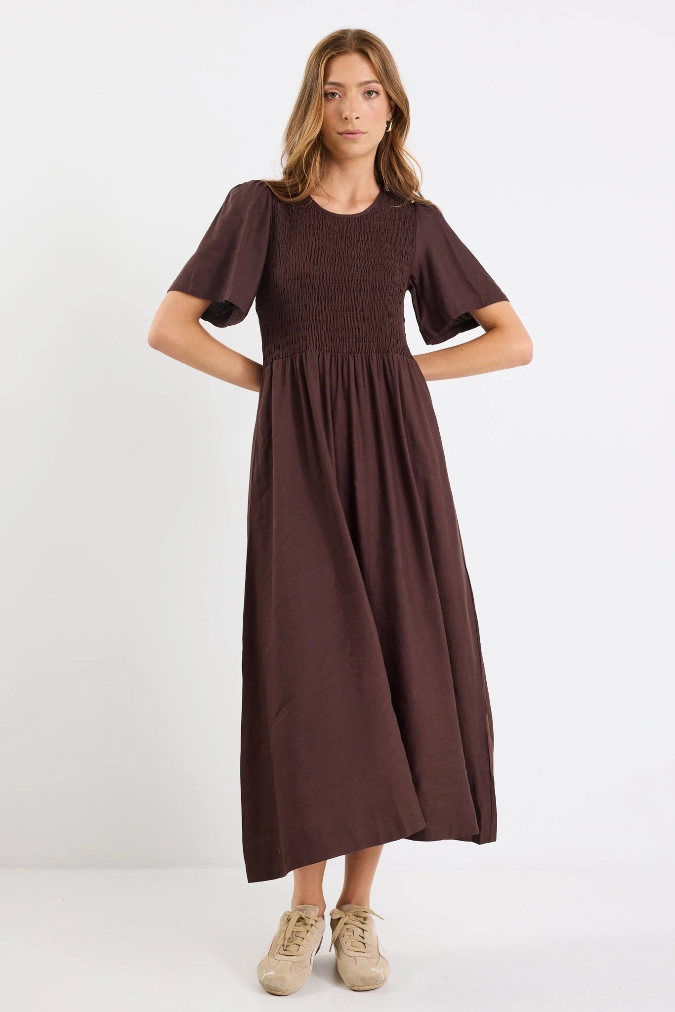 RE:UNION LABEL - WREN MIDI DRESS - CHOCOLATE