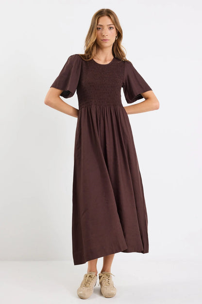 RE:UNION LABEL - WREN MIDI DRESS - CHOCOLATE