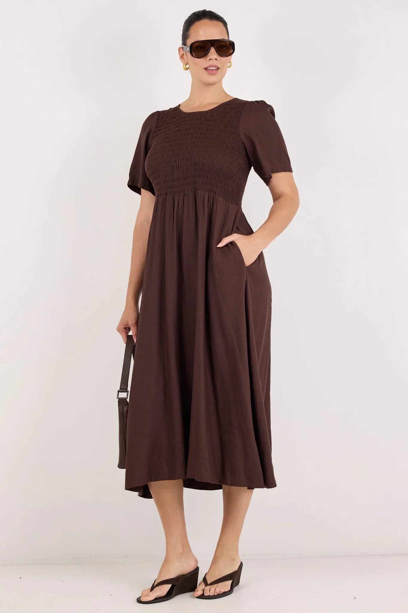 RE:UNION LABEL - WREN MIDI DRESS - CHOCOLATE
