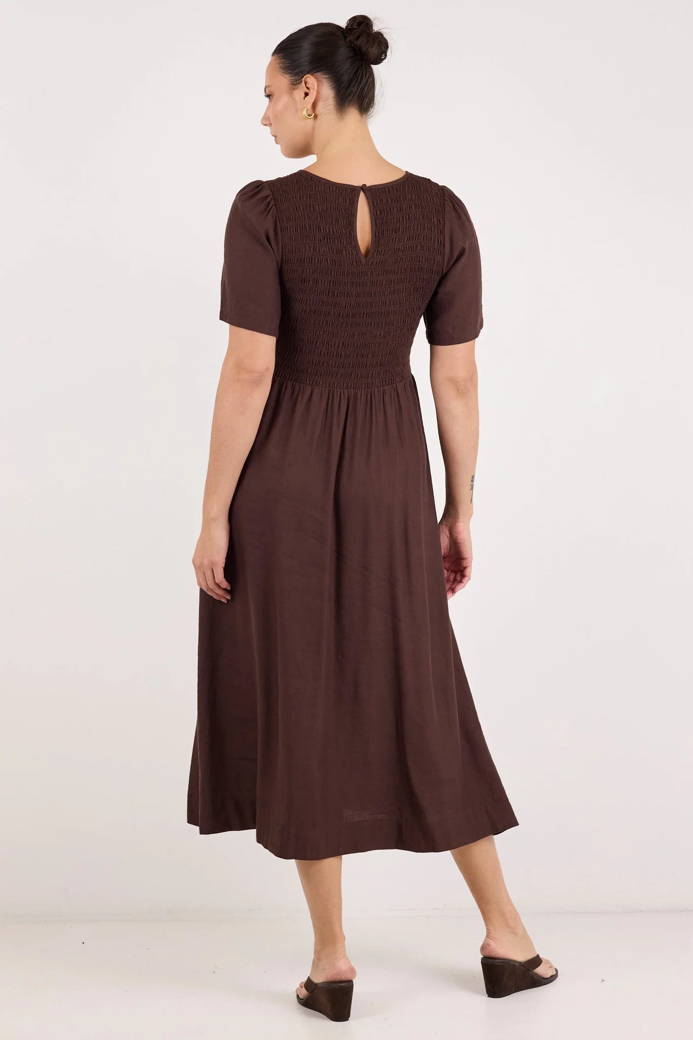 RE:UNION LABEL - WREN MIDI DRESS - CHOCOLATE