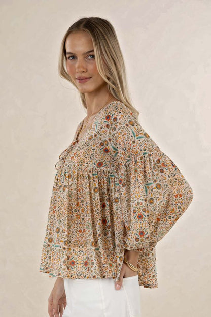 HUMIDITY LIFESTYLE LARA BLOUSE - ALMOND PRINT